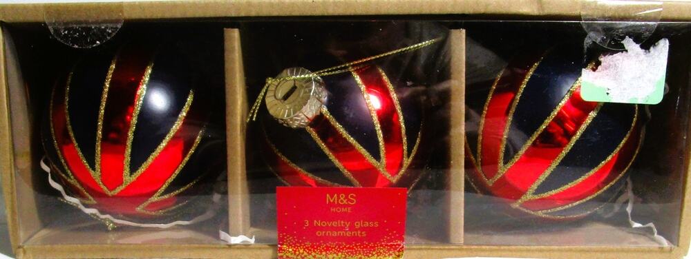 Marks & Spencer Set of 3 Novelty Glass Ornaments Red Blue Union Jack 6 Inches